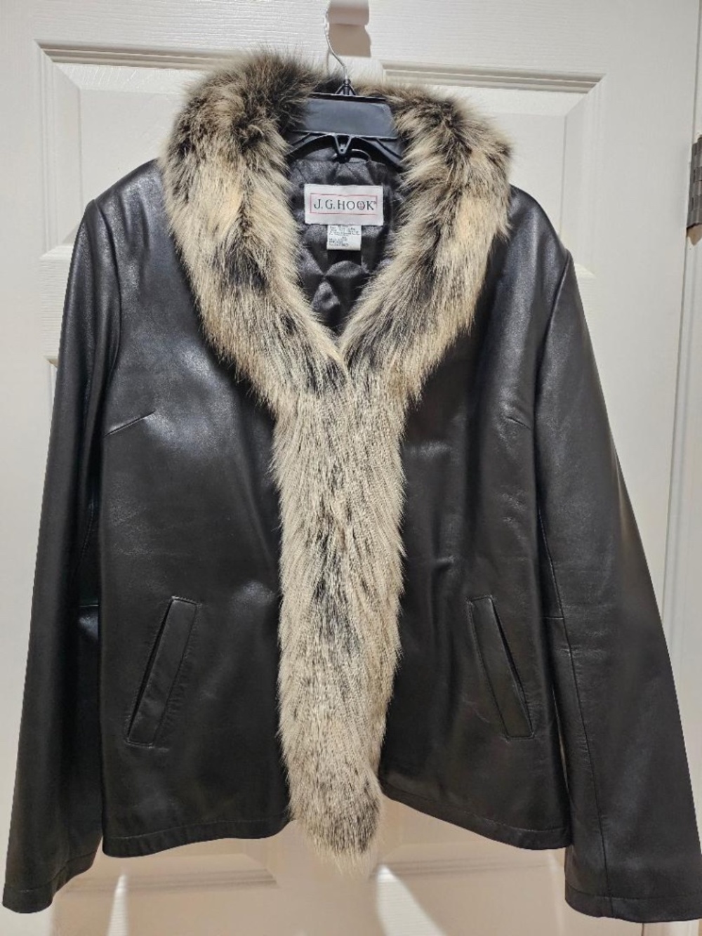 J.G. Hook Leather and Silver Fox Fur Jacket XL